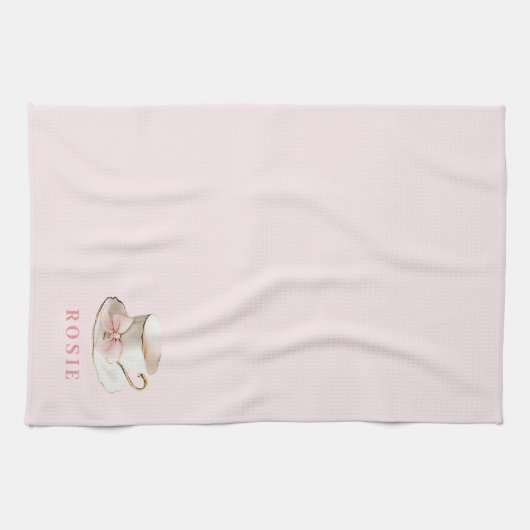 Elegantes Coquette Preppy Pink Teacup mit Bow Geschirrtuch (Horizontal)