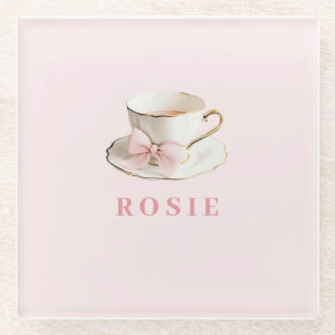 Elegantes Coquette Preppy Pink Teacup mit Bow Glasuntersetzer