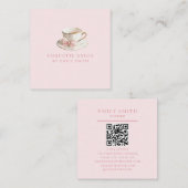Elegantes Coquette Preppy Pink Teacup mit Bow Quadratische Visitenkarte (Vorne/Hinten)