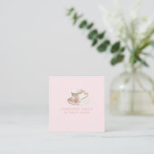 Elegantes Coquette Preppy Pink Teacup mit Bow Quadratische Visitenkarte (Stehend Vorderseite)