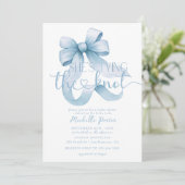 Elegantes Coquette Ribbon Bow Blue Brautparty Einladung (Stehend Vorderseite)