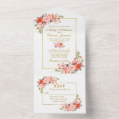 Elegantes Coral Floral Gold All In One Einladung (Innen Boden)