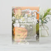 Elegantes Coral Orange Rose Blumenkohl Brautparty Einladung (Stehend Vorderseite)