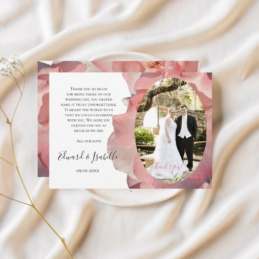 Elegantes Coral Pink Floral Foto Vielen Dank Dankeskarte