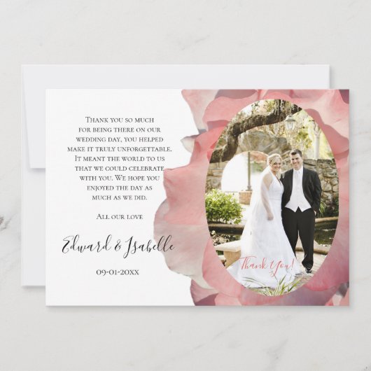 Elegantes Coral Pink Floral Foto Vielen Dank Dankeskarte (Vorderseite)