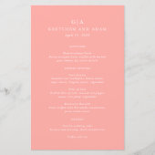 Elegantes Coral Pink Modern Wedding Menu (Vorderseite)