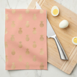 Elegantes Coral Pink und Gold Ananas Muster Geschirrtuch