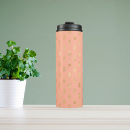 Elegantes Coral Pink und Gold Ananas Muster Thermosbecher