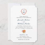 Elegantes Coral Wappen mit anfänglicher Hochzeit a Einladung (Vorderseite)