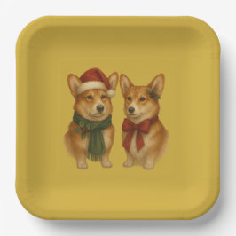 Elegantes Corgi-Paar Weihnachten Festlich Feiertag Pappteller