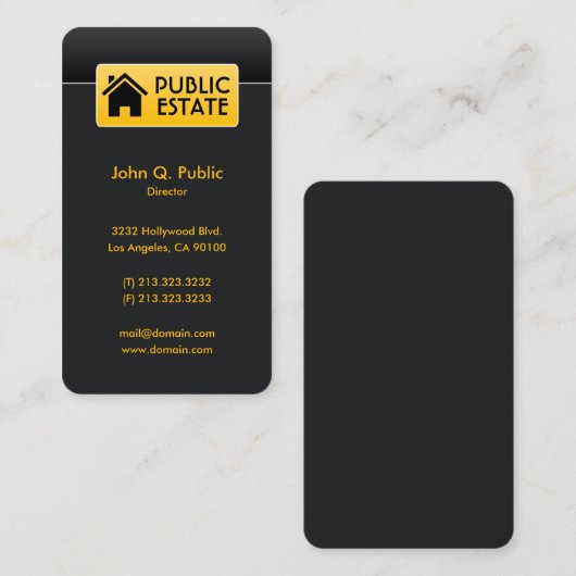 Elegantes Corporate Black Real Anwesen Visitenkarte (Vorne/Hinten)