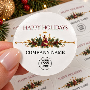 Elegantes Corporate-Christmas-Grün-Logo-Feiertag Runder Aufkleber