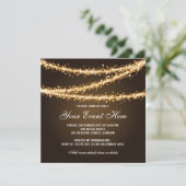 Elegantes Corporate Party Gold String Lights Einladung (Stehend Vorderseite)