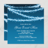 Elegantes Corporate Party String Lights Blau Einladung (Vorne/Hinten)