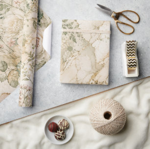 Elegantes Cottagecore-Marmor-Botanik-Homedekor Geschenkpapier
