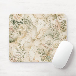 Elegantes Cottagecore-Marmor-Botanik-Technik  Mousepad