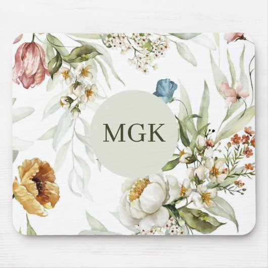 Elegantes Country Floral Monogramm Mousepad (Vorne)