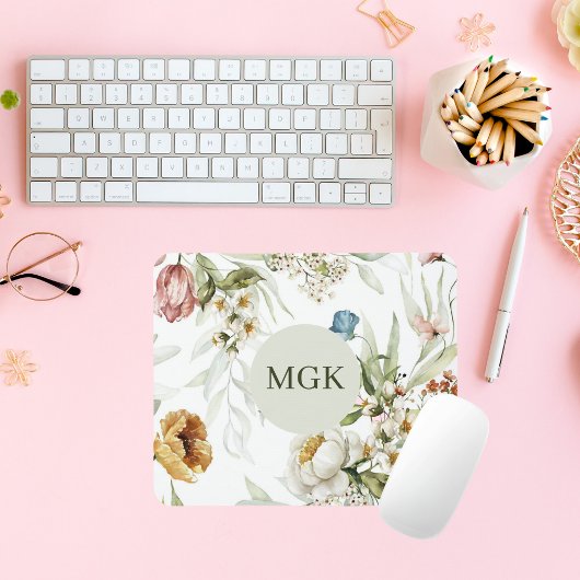 Elegantes Country Floral Monogramm Mousepad