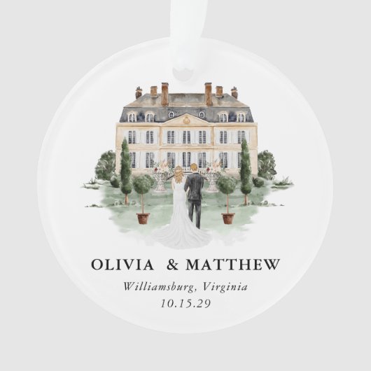 Elegantes Country Manor Wedding Foto Keepake Ornament (Vorderseite)