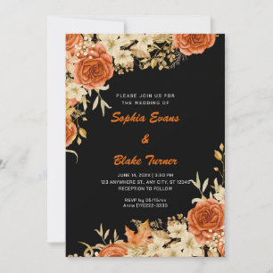Elegantes Country Orange Rose Black Wedding Einladung