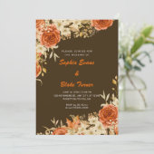 Elegantes Country Orange Rose Braun Hochzeit Einladung (Stehend Vorderseite)