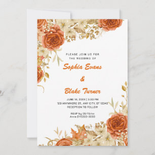 Elegantes Country Orange Rose Fall White Wedding Einladung