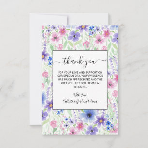 Elegantes Country Pink Lila Blue Watercolor Blume Dankeskarte
