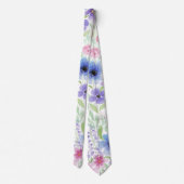 Elegantes Country Pink Lila Blue Watercolor Blume Krawatte (Rückseite)