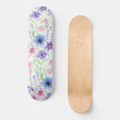 Elegantes Country Pink Lila Blue Watercolor Blume Skateboard (Vorderseite)