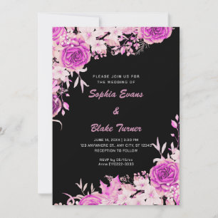 Elegantes Country Pink Roses Black Wedding Einladung