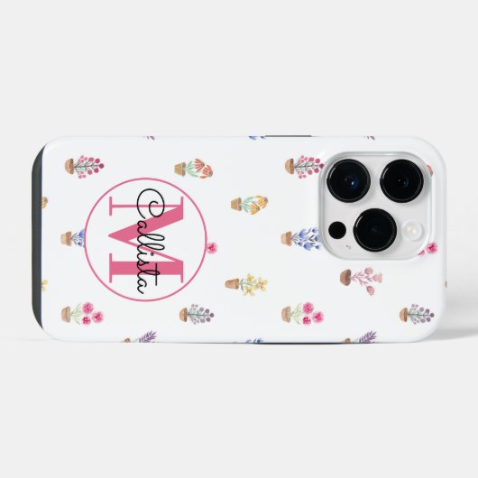 Elegantes Country Potted Blume Aquarellfarbenmonog iPhone Hülle (Rückseite (Horizontal))