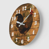 Elegantes Country-Rooster auf rustikalem Holz Große Wanduhr (Winkel)