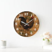Elegantes Country-Rooster auf rustikalem Holz Große Wanduhr (Zuhause)
