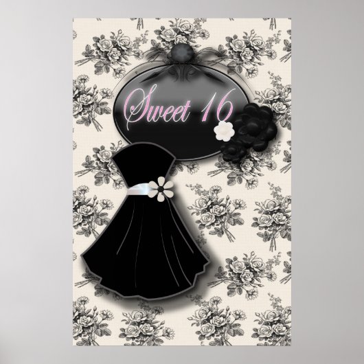 Elegantes Country Rose SWEET 16 BLACK GOWN Plakat (Vorne)