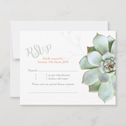 Elegantes Country succulent Wedding RSVP Karte (Vorderseite)