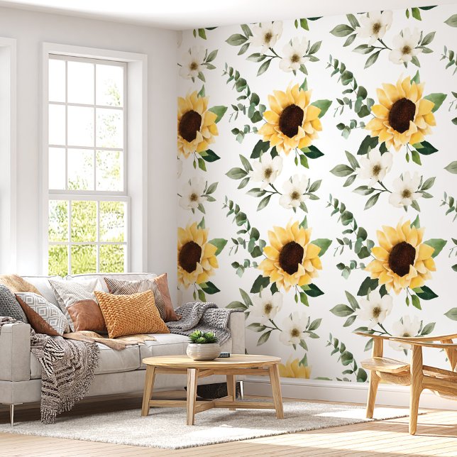 Elegantes Country Watercolor Sonnenblumen Botanisc Tapete (Elegant Country Watercolor Sunflowers Botanical Wallpaper)