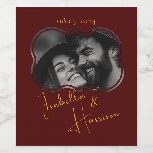 Elegantes Couple Liebe Custom Foto Red and Gold Weinetikett (Einzelnes Label)