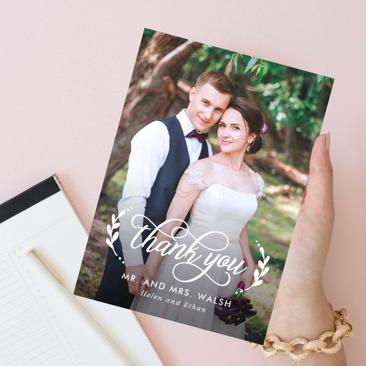 Elegantes Couple Wedding Foto Dankeschön Card Dankeskarte