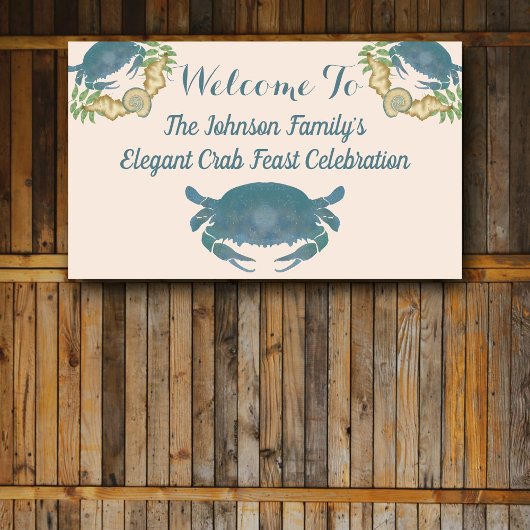 Elegantes Crab Feast Watercolor Blue Crabs, Seashe Banner