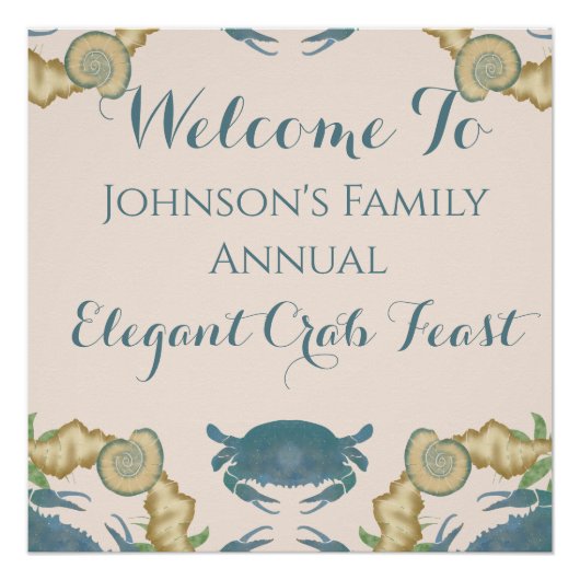 Elegantes Crab Feast Watercolor Blue Crabs, Seashe Poster (Vorderseite)