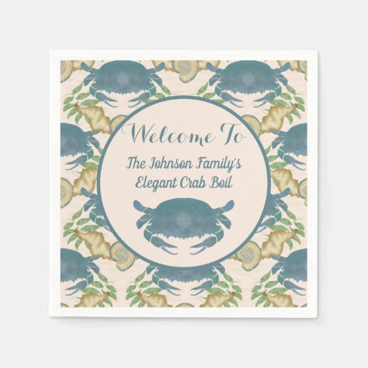 Elegantes Crab Feast Watercolor Blue Crabs, Seashe Serviette (Vorderseite)