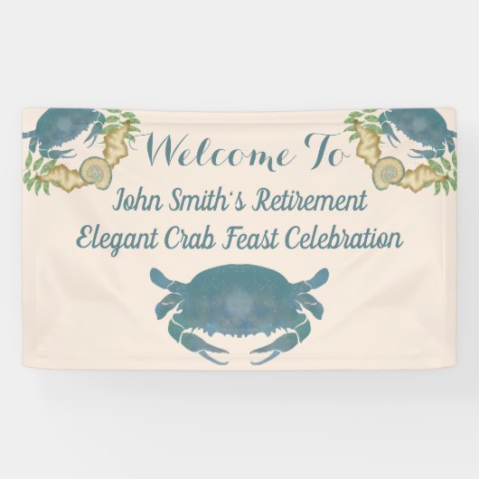 Elegantes Crab Feast Watercolor Blue Retirement Banner (Horizontal)