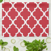 Elegantes Cranberry Red Quatrefoil Tiles Pattern Küchentuch (Gefaltet)