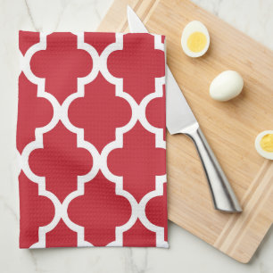 Elegantes Cranberry Red Quatrefoil Tiles Pattern Küchentuch