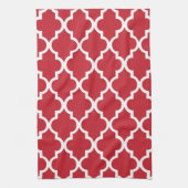 Elegantes Cranberry Red Quatrefoil Tiles Pattern Küchentuch (Vertikal)