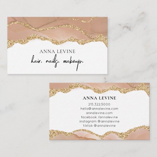 Elegantes Cream Blush Agate und Gold Visitenkarte (Vorne/Hinten)