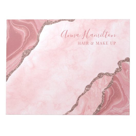 Elegantes Cream Blush Pink Agate Geode Business Notizblock (Vorderseite)