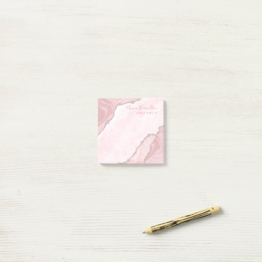 Elegantes Cream Blush Pink Agate Geode Business Post-it Klebezettel (Auf Schreibtisch)