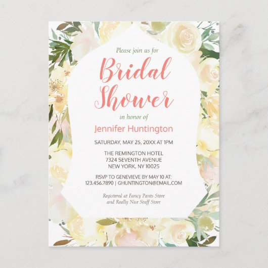 Elegantes Cream Blush Pink Boho Brautparty Postkarte (Vorderseite)