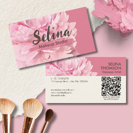 Elegantes Cream Blush Pink Floral Makeup Studio Visitenkarte